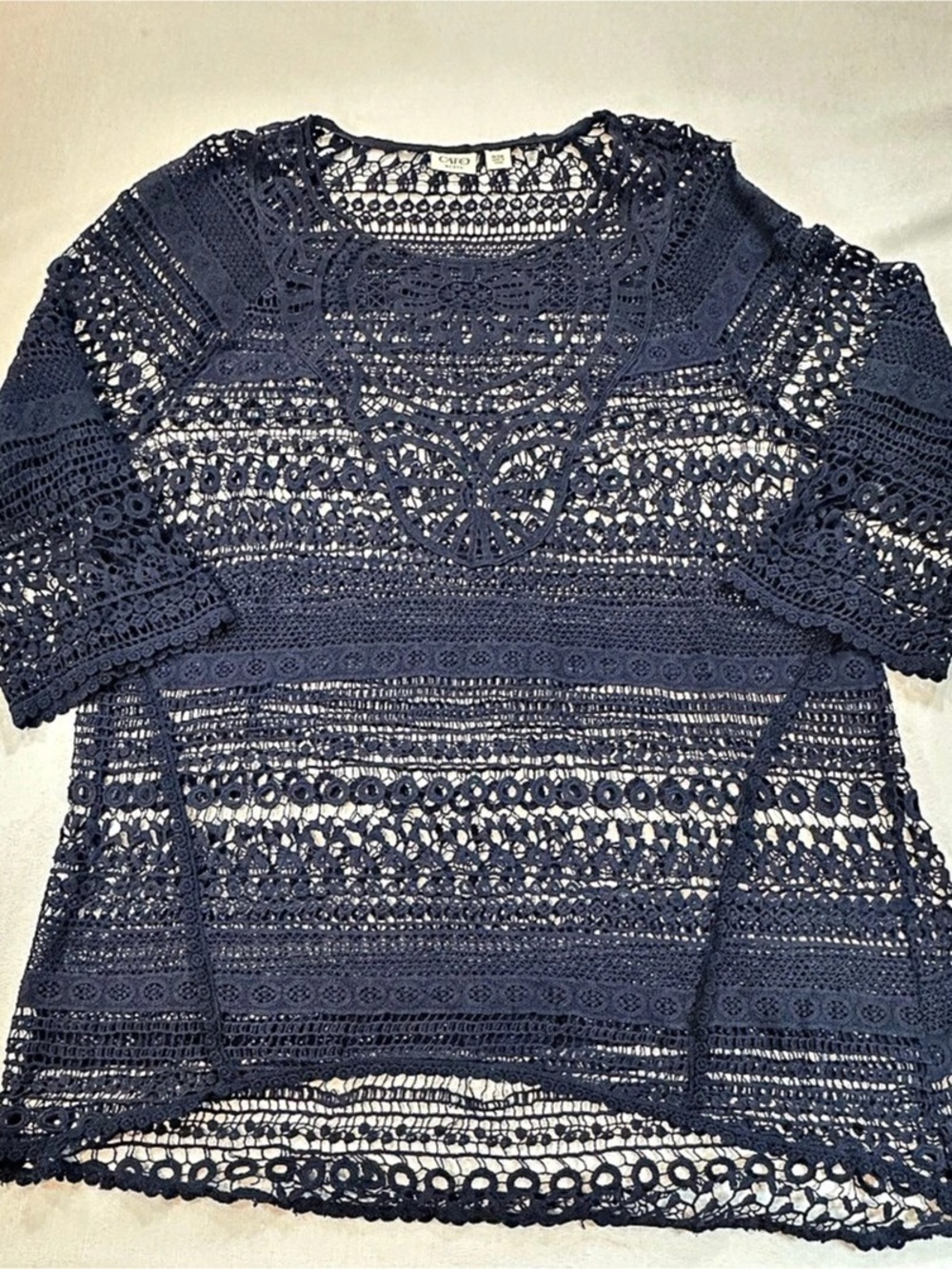 Cato Woman Navy Crochet Lace Tunic Top Plus Size 18/20W